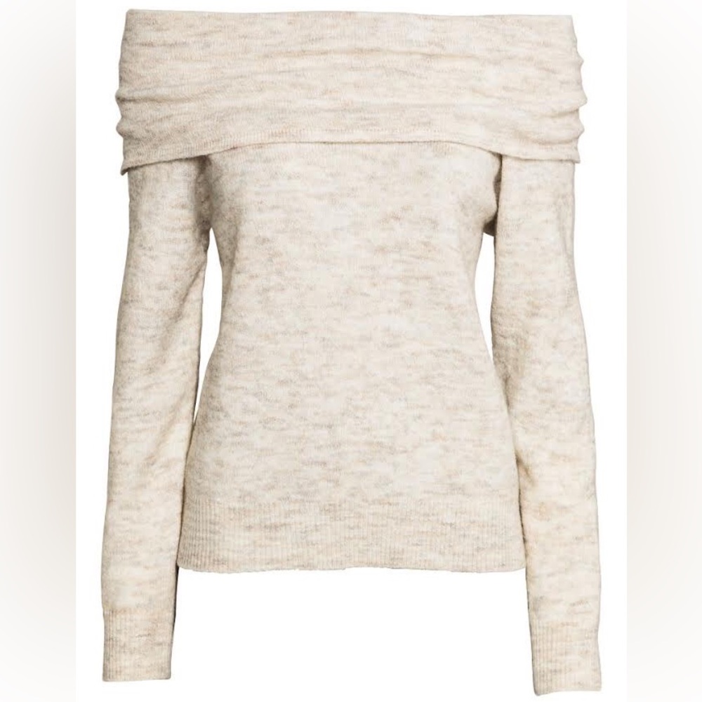 H&M Divided Alpaca Wool Off the Shoulder Knit Oatmeal Sweater Small Soft